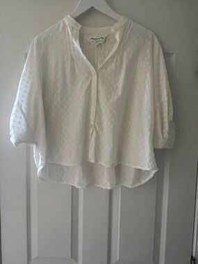 Emerson Fry White Swiss Dot V-Neck Layered Blouse